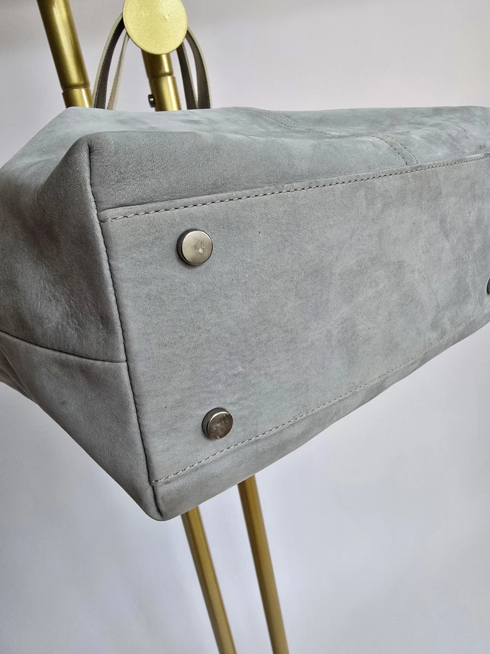 COACH Light Blue Suede Shoulder Purse with Cream Trim Hampton